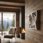 3D topographic frame on ski chalet wall