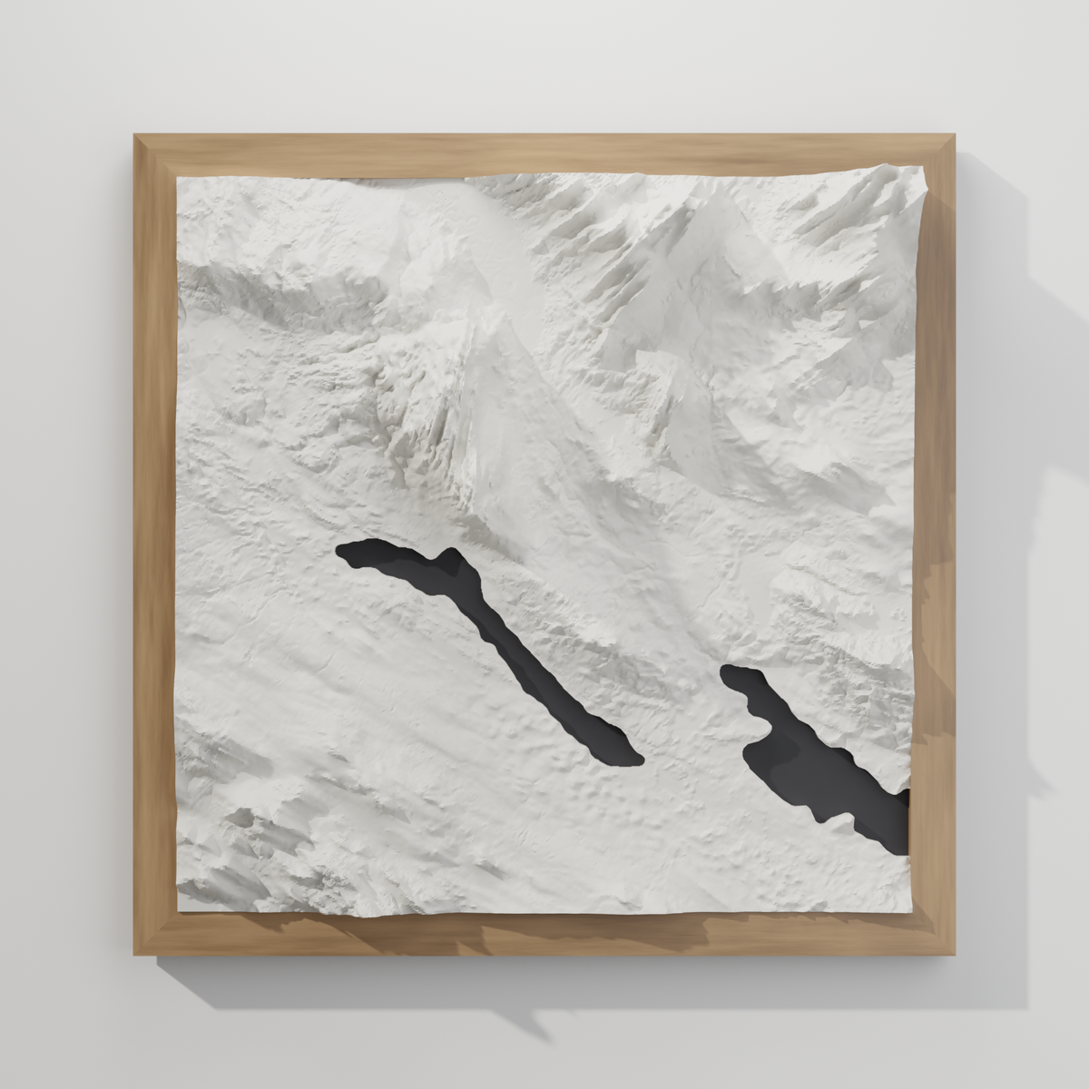 Funäsdalen 3D topografisk tavla i ekram utan namnskylt, hel kvadrat - render av 3D-modellen