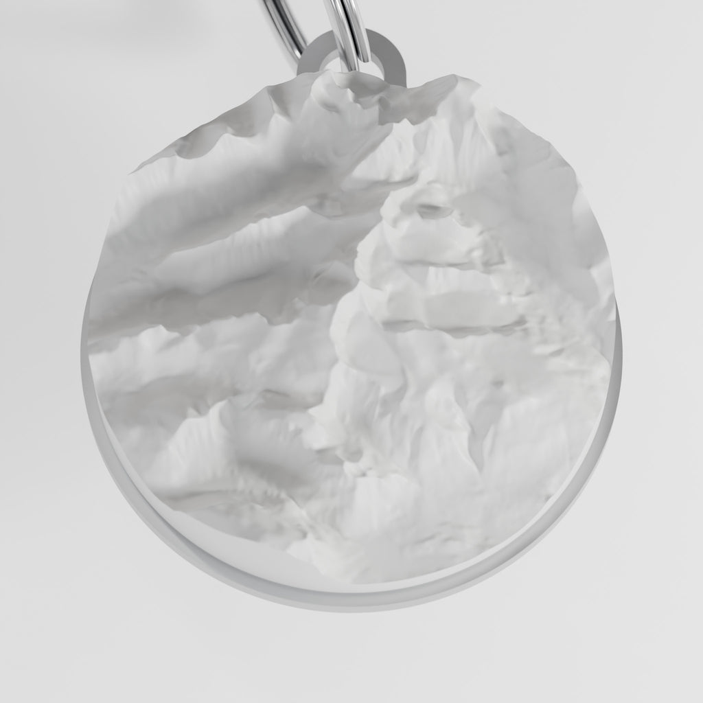 Kebnekaise nyckelring framsida rakt uppifrån - glaciärdalar och toppkam i relief