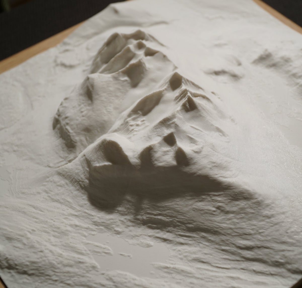 Närbild på en printad fjällrelief i ekram