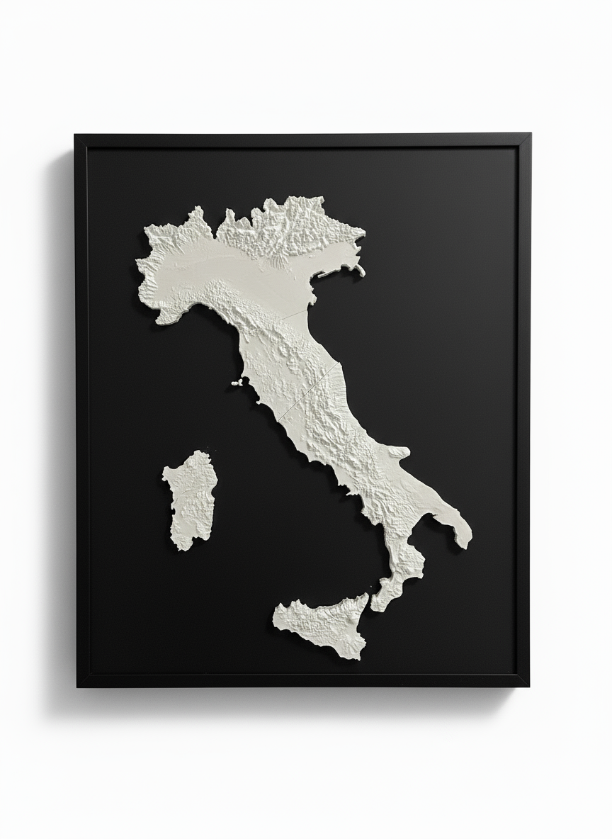 Italy map frame with black wood