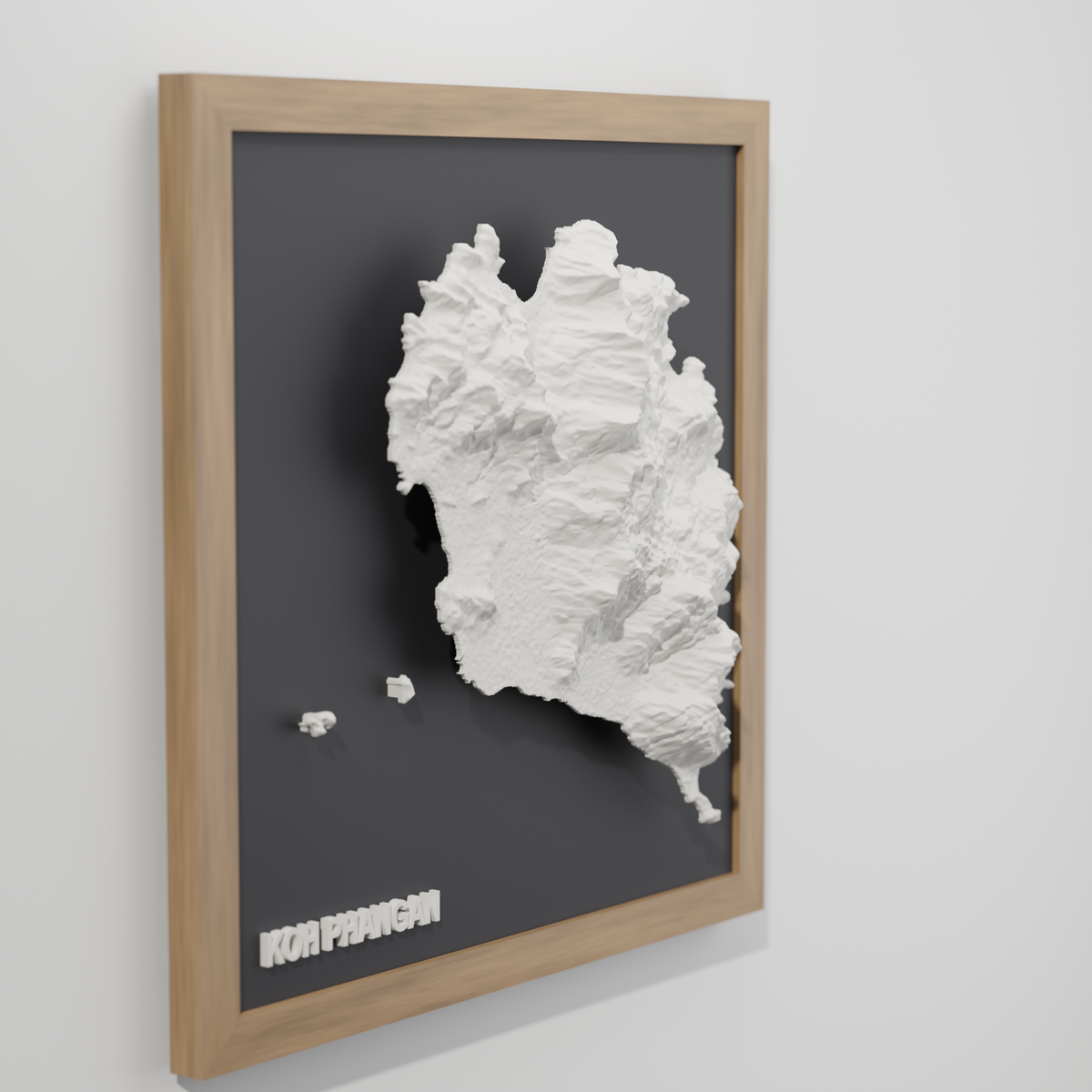 Koh Phangan 3D-karta i ekram, från sidan