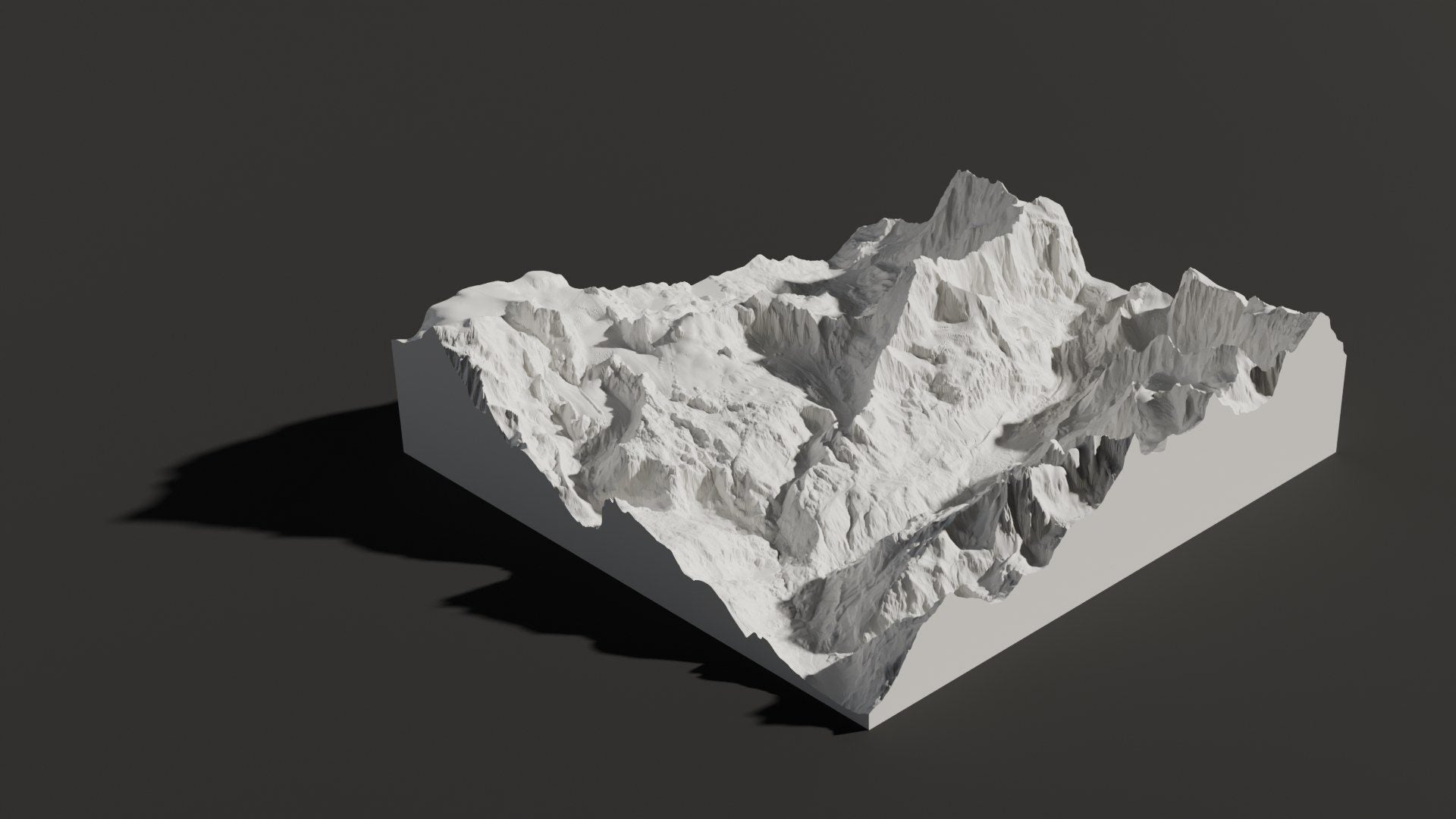 The Matterhorn model rising from its height lines into a 3D relief